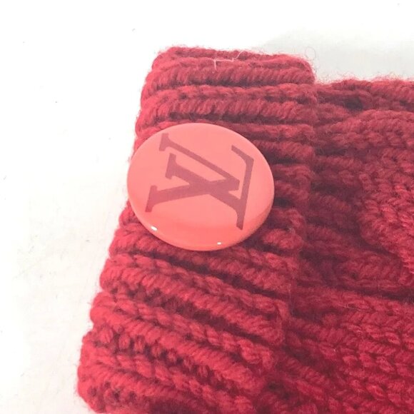 LOUIS VUITTON logo Mitten accessories with badge gloves wool Red - Picture 6 of 11